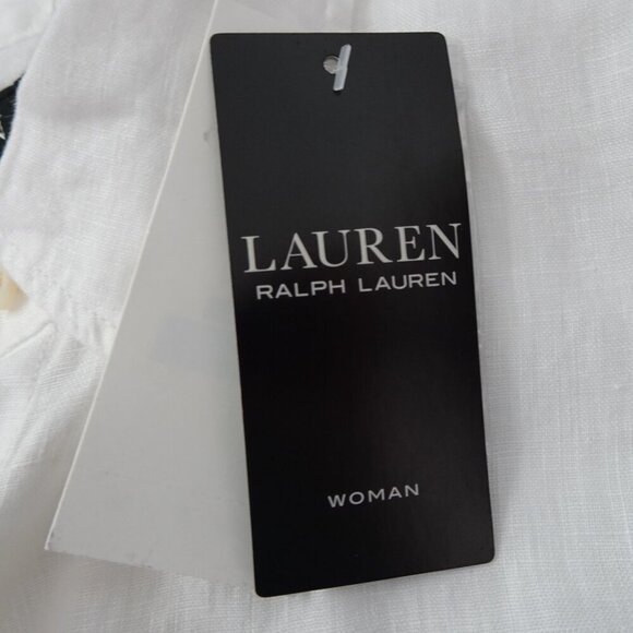 Ralph Lauren Linen Blouse Top Women's Plus Size 2X White Roll Tab Sleeve Classic - Picture 7 of 10